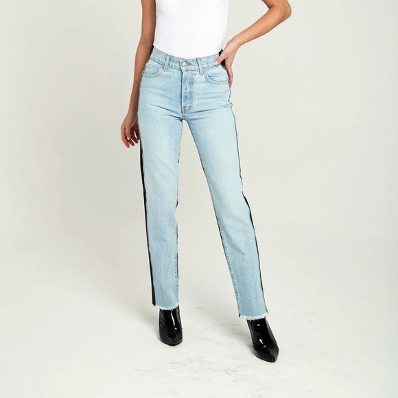 Revice Two Toned Black and Light Wash Denim High Waisted Jeans - Picture 3 of 6
